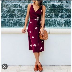 Ann Taylor burgundy floral wrap dress